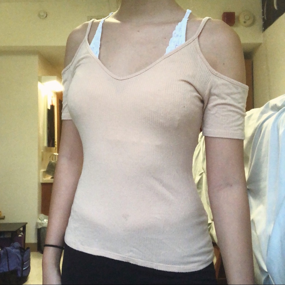 Peach/Beige Cold Shoulder Top